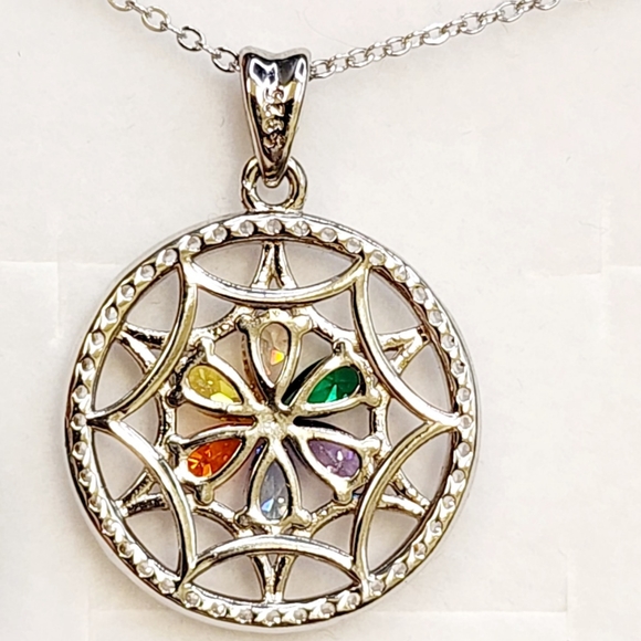 Crystal Healing Sterling Flower Necklace, 925 Silver - Picture 2 of 3